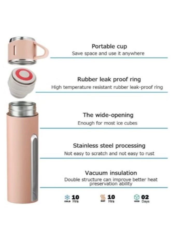 Vacuum Flask كوب ترمس أصلي سعة 500 مل مع 3 أكواب- وردي - Image 4